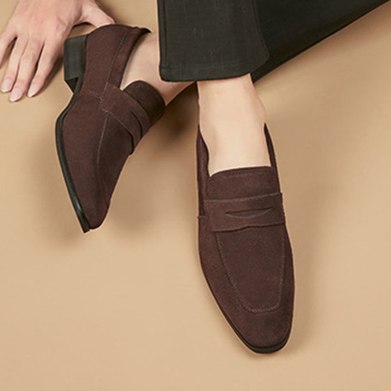 coffee Men's classic suede penny loafers formal dress shoes wedding shoes