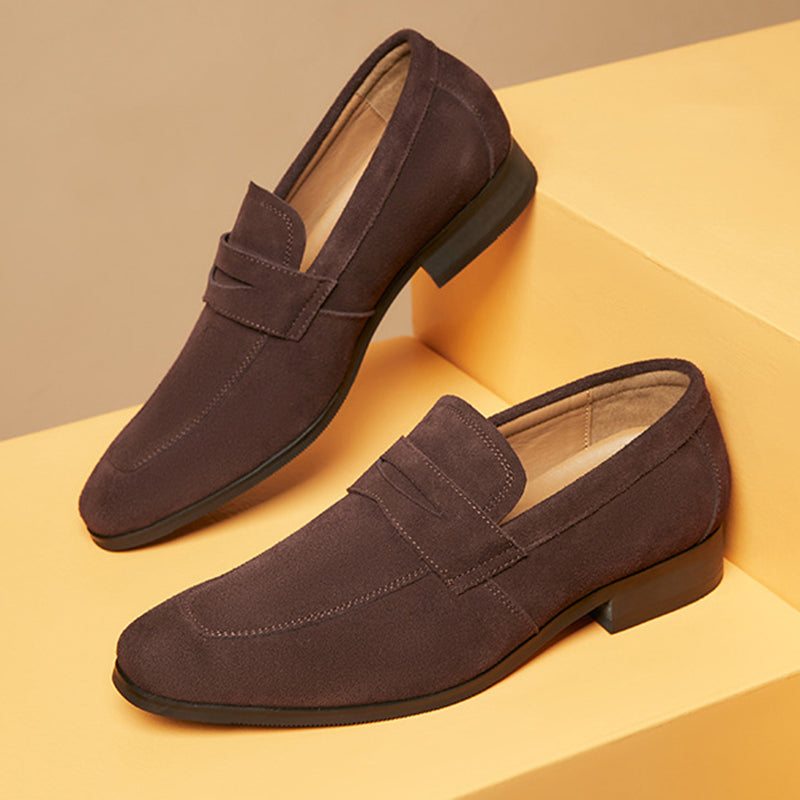 coffee Men's classic suede penny loafers formal dress shoes wedding shoes