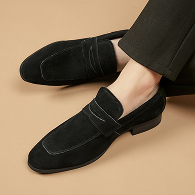 black Men's classic suede penny loafers formal dress shoes wedding shoes