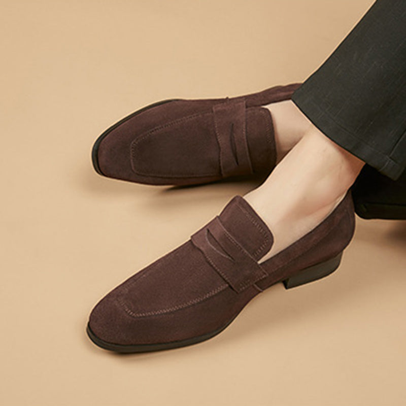 coffee Men's classic suede penny loafers formal dress shoes wedding shoes