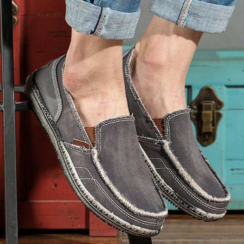 gray Men's distressed cvanvas loafers