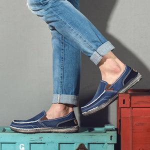 blue Men's distressed cvanvas loafers