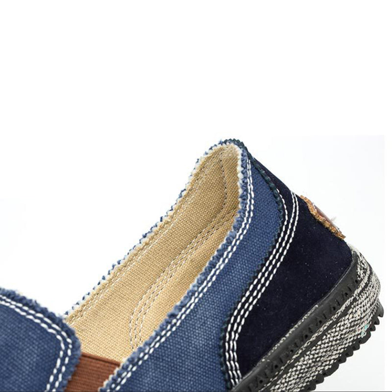 blue Men's distressed cvanvas loafers