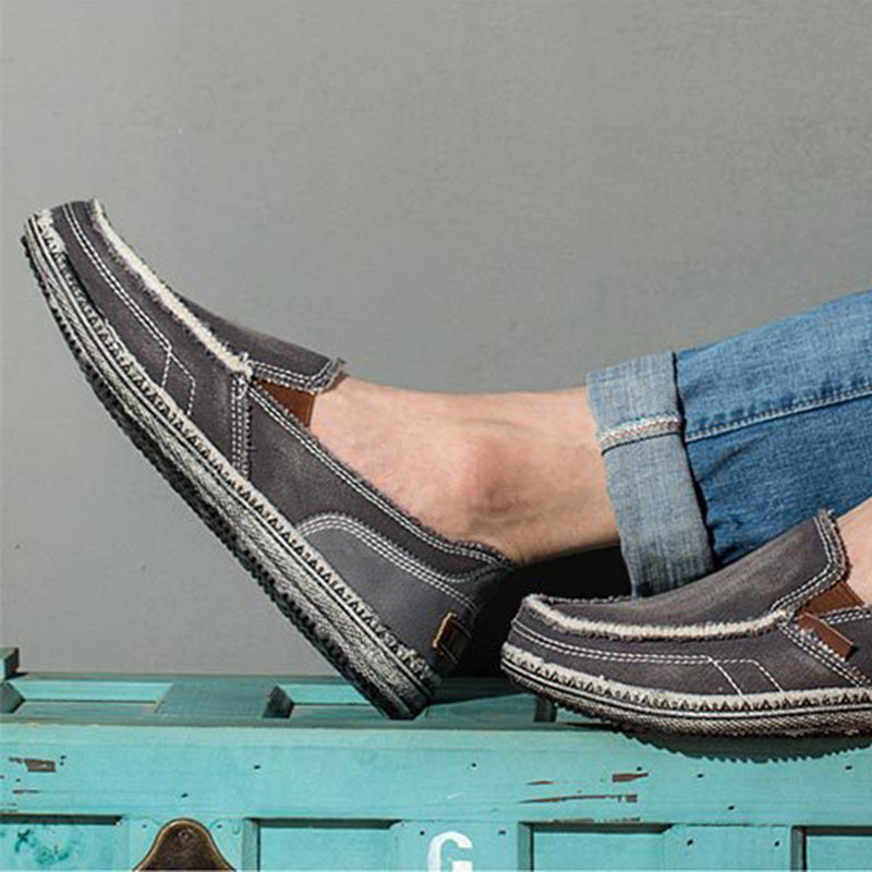 gray Men's distressed cvanvas loafers