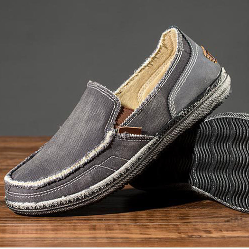 gray Men's distressed cvanvas loafers