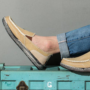 khaki Men's distressed cvanvas loafers