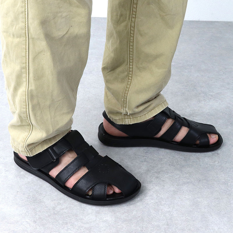 black Men's distressed fisherman sandals with soft sole