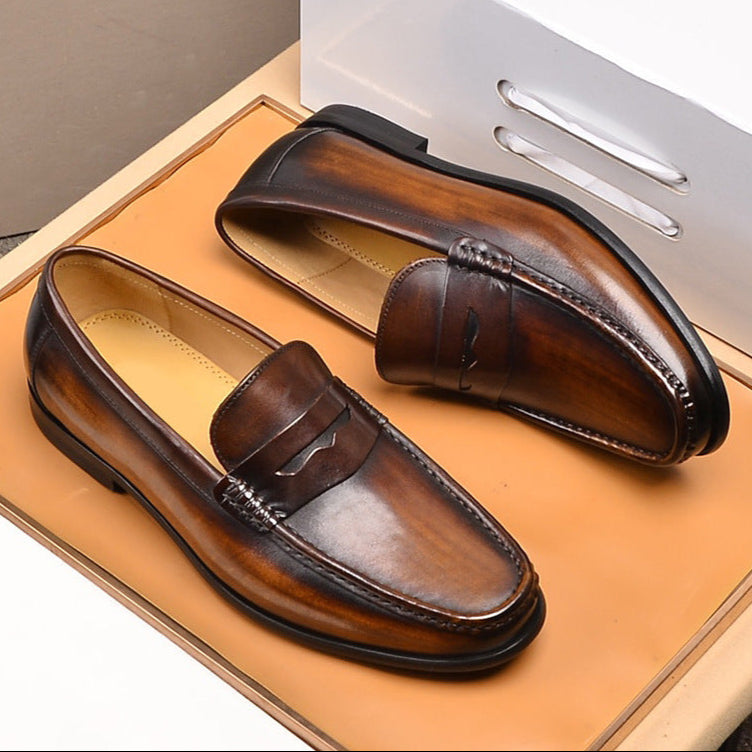 Men's distressed leather penny loafers business shoes