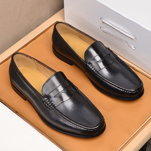 Men's distressed leather penny loafers business shoes