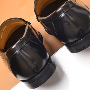 black Men's distressed leather penny loafers business shoes
