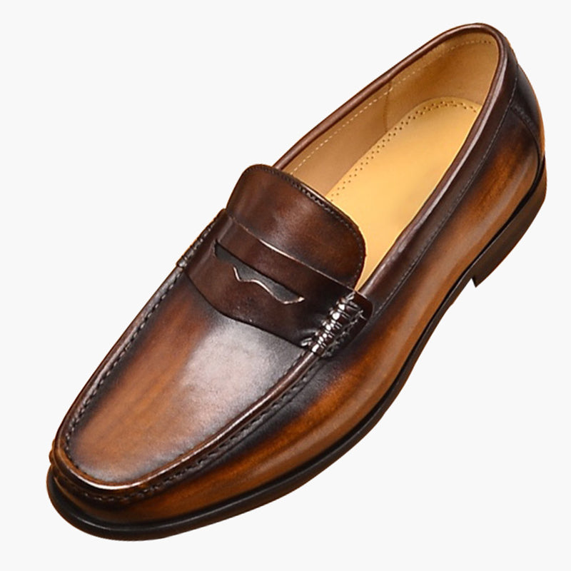 Men's distressed leather penny loafers business shoes