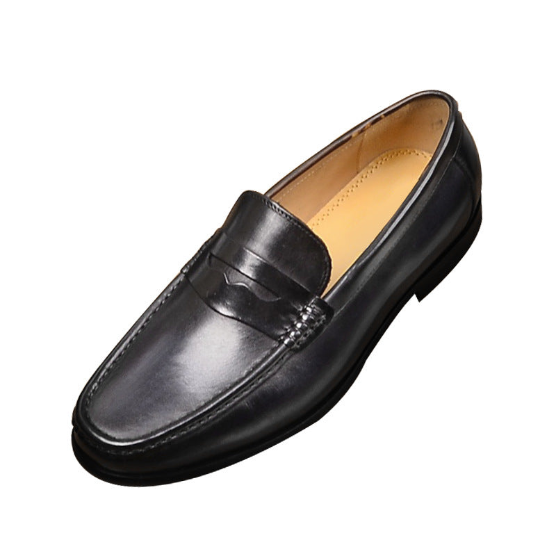 black Men's distressed leather penny loafers business shoes