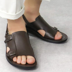 coffee Men's double monk straps slingback sandals