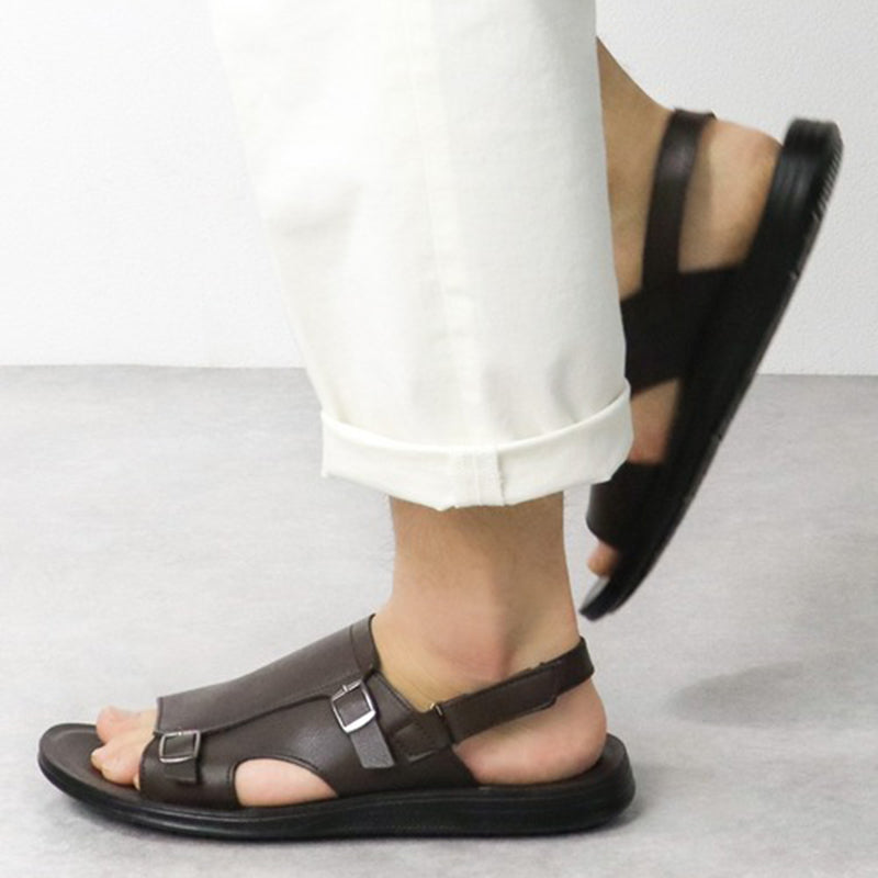 coffee Men's double monk straps slingback sandals