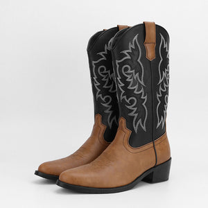 Men's embroidery mid calf cowboy boots