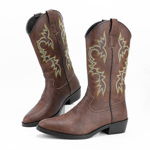 Men's embroidery mid calf cowboy boots