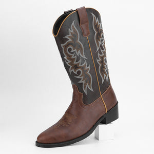 Men's embroidery mid calf cowboy boots
