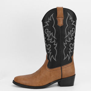 Men's embroidery mid calf cowboy boots