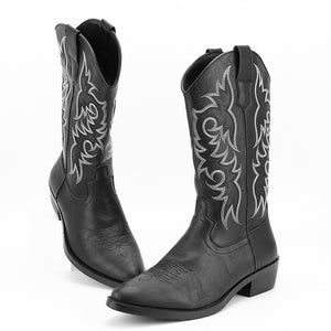 Men's embroidery mid calf cowboy boots