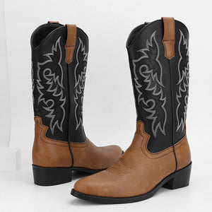 Men's embroidery mid calf cowboy boots
