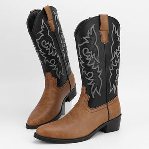 Men's embroidery mid calf cowboy boots