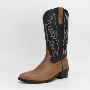 Men's embroidery mid calf cowboy boots