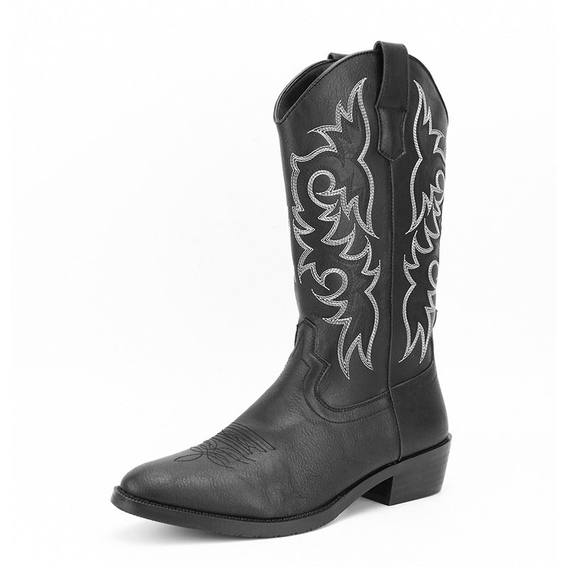 Men's embroidery mid calf cowboy boots