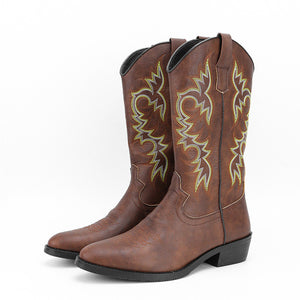 Men's embroidery mid calf cowboy boots