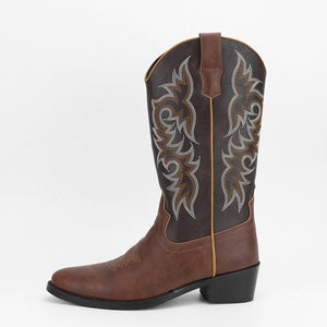 Men's embroidery mid calf cowboy boots