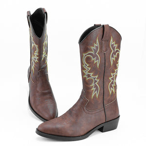Men's embroidery mid calf cowboy boots