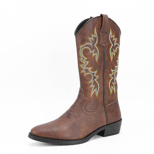 Men's embroidery mid calf cowboy boots