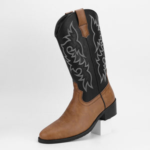 Men's embroidery mid calf cowboy boots