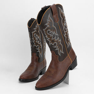 Men's embroidery mid calf cowboy boots