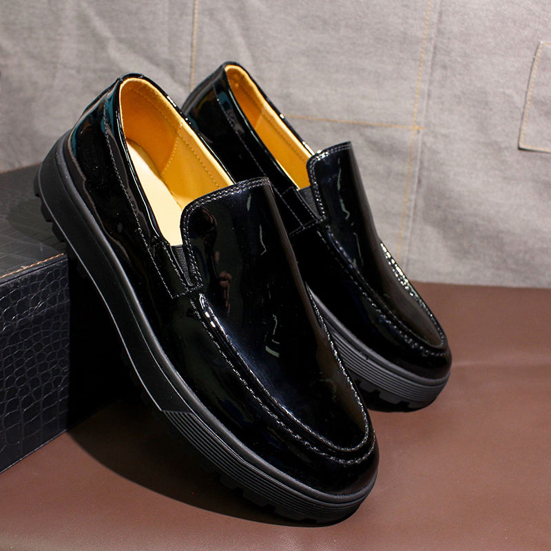 black Men's fashion PU patent leather loafers