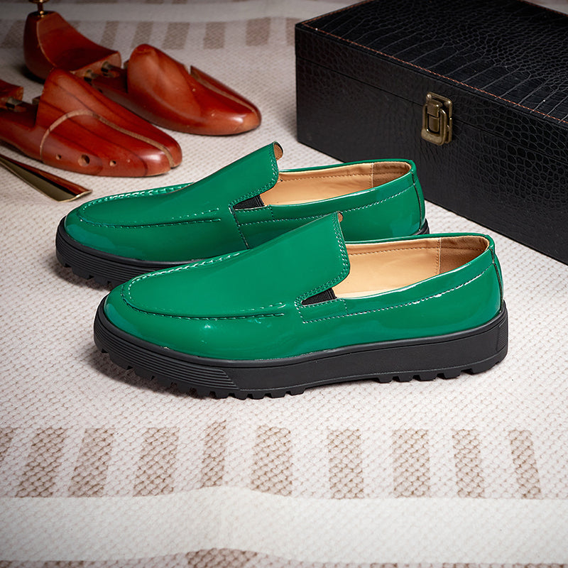 green Men's fashion PU patent leather loafers