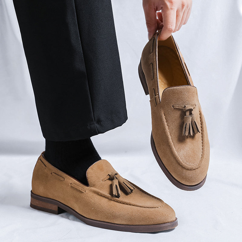camel Men's faux suede tassels loafers
