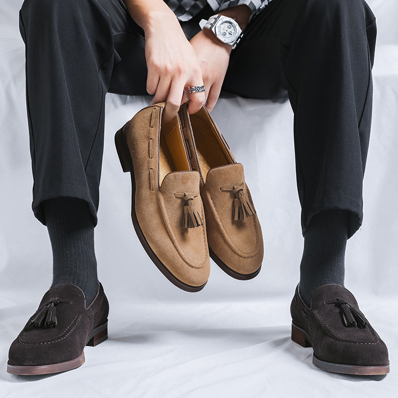 coffee Men's faux suede tassels loafers