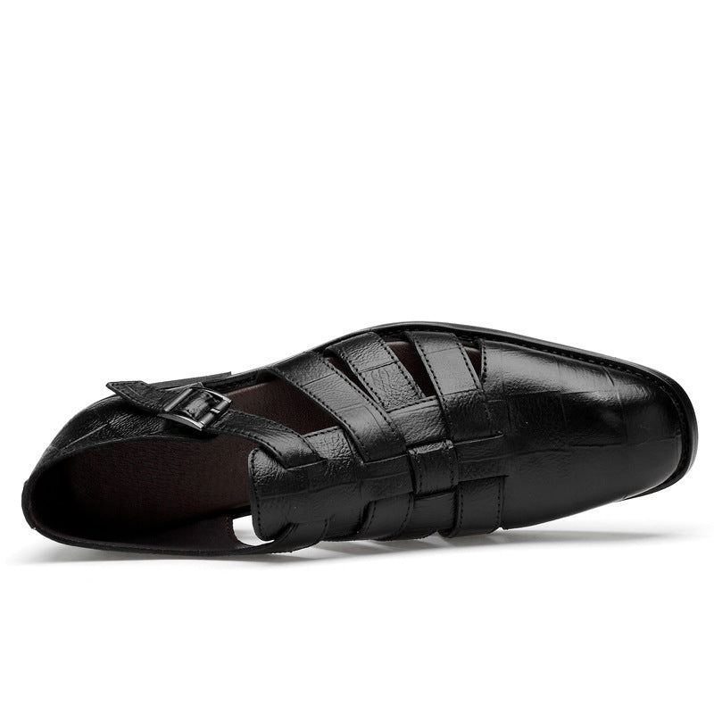 black Men's fisherman sandals dress shoes