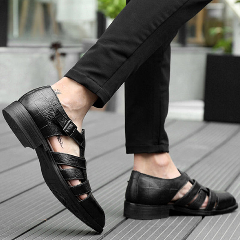 black Men's fisherman sandals dress shoes