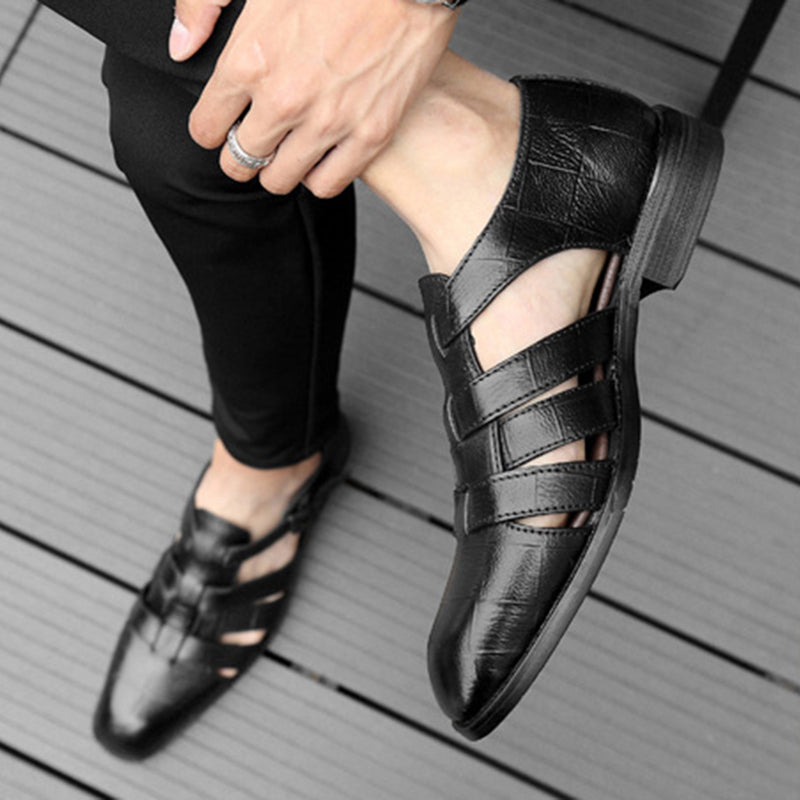 black Men's fisherman sandals dress shoes