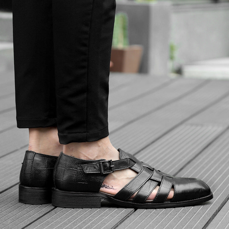 black Men's fisherman sandals dress shoes