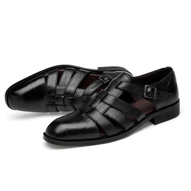 black Men's fisherman sandals dress shoes