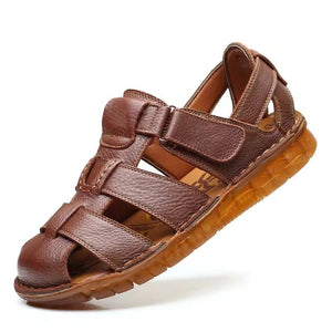 coffee Men's fisherman velcro sandals with closed toe