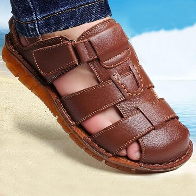 coffee Men's fisherman velcro sandals with closed toe