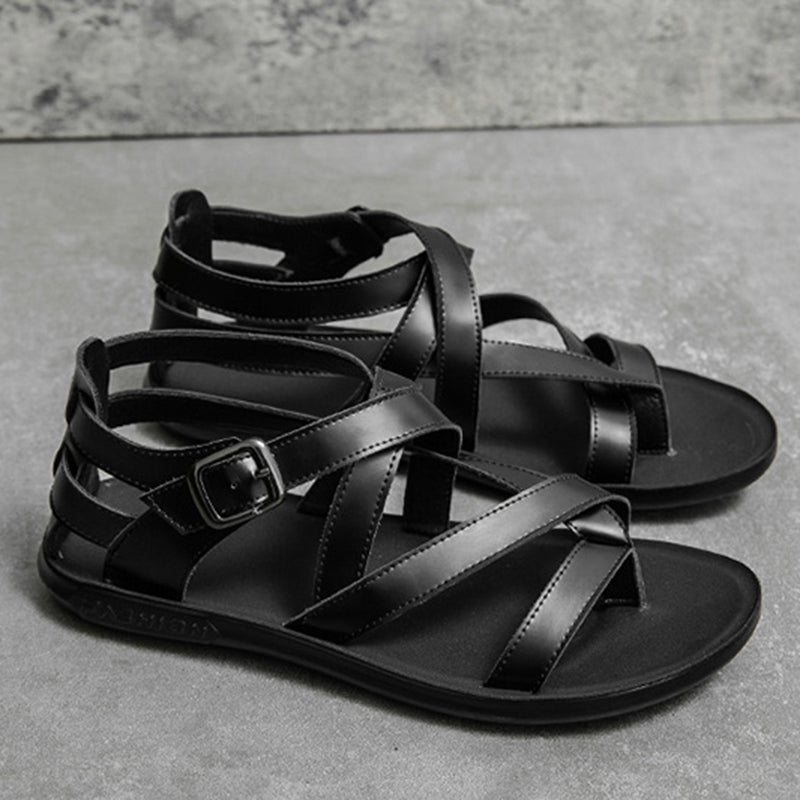 black Men's gladiator thong sandals with buckle