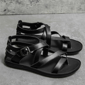 black Men's gladiator thong sandals with buckle