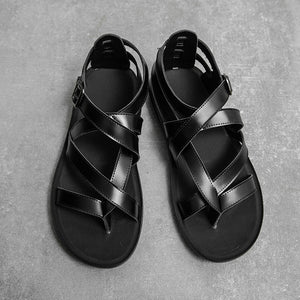 black Men's gladiator thong sandals with buckle