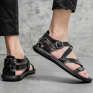black Men's gladiator thong sandals with buckle