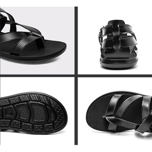 black Men's gladiator thong sandals with buckle