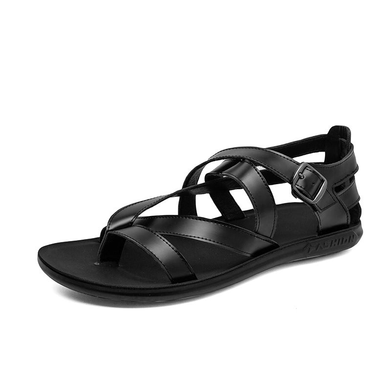 black Men's gladiator thong sandals with buckle